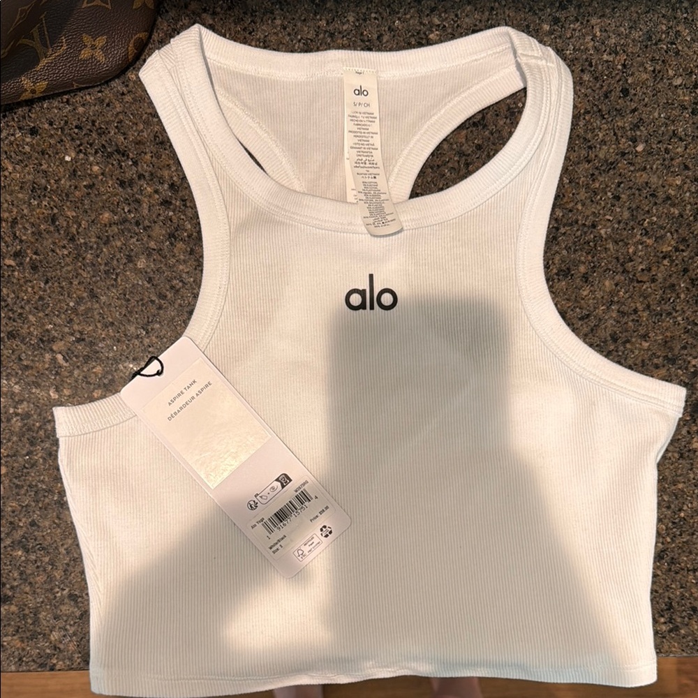 ALO Yoga White Fitted Crop Tank Top